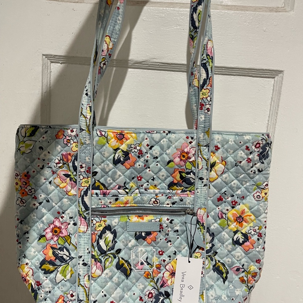 Vera Bradley Light Blue Quilted Floral Shoulder Tote